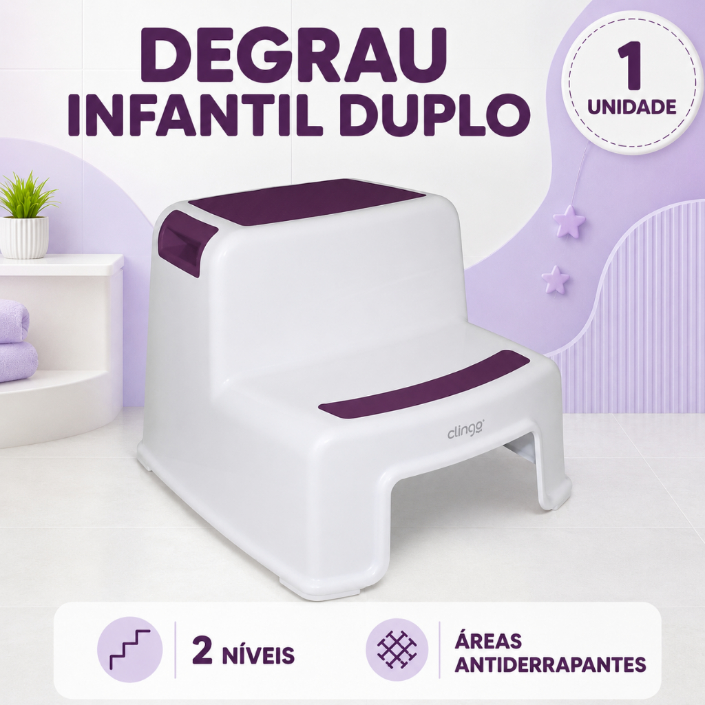 Escada Infantil 2 Degraus Clingo Banquinho de Apoio Rosa - Antiderrapante e Seguro