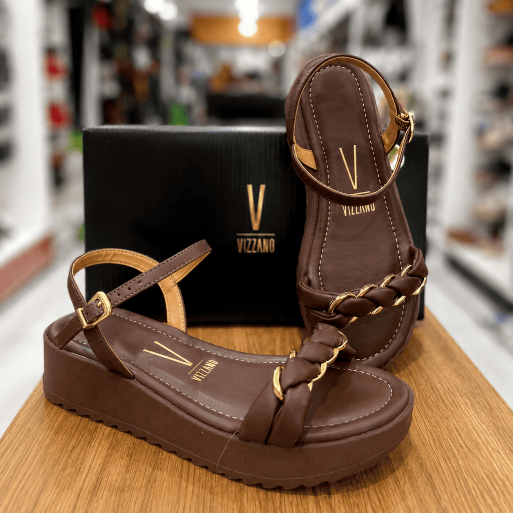 Sandália Papete FlatForm Vizzano Confortável Macia Plataforma Anabela Com Detalhes Dourado Lançamento Original