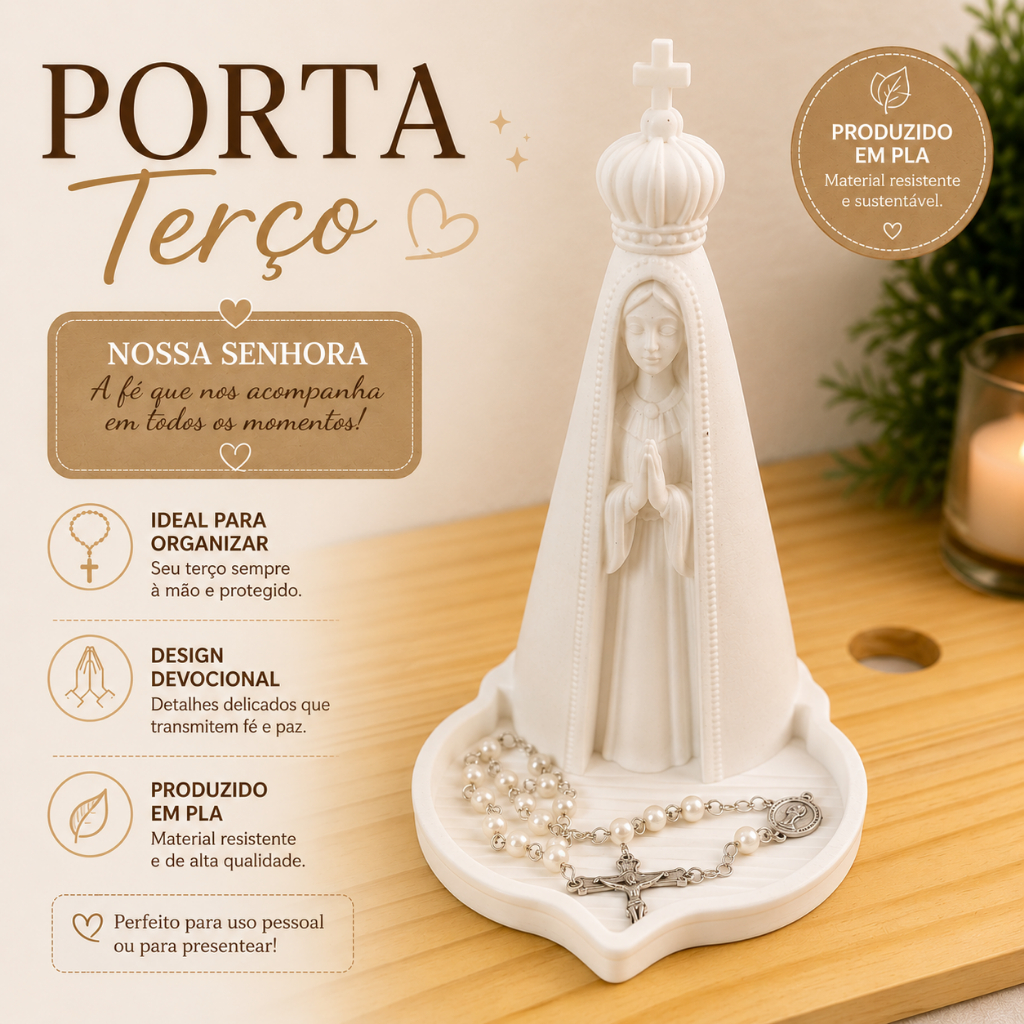 Porta Terço Nossa Senhora Aparecida em 3D | Organizador Religioso Decorativo em PLA | Presente Católico