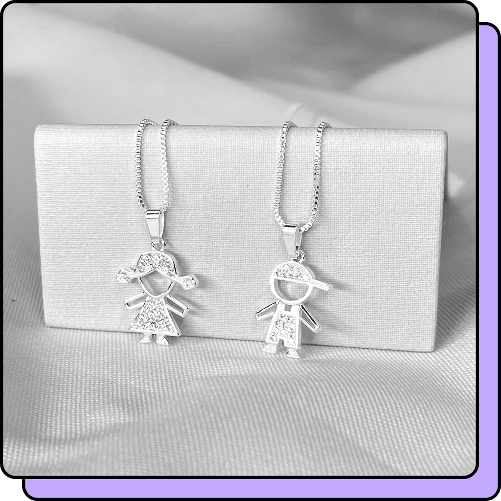Colar Menina Menino Prata 925 Banhado Cravejado Strass Colares Feminino