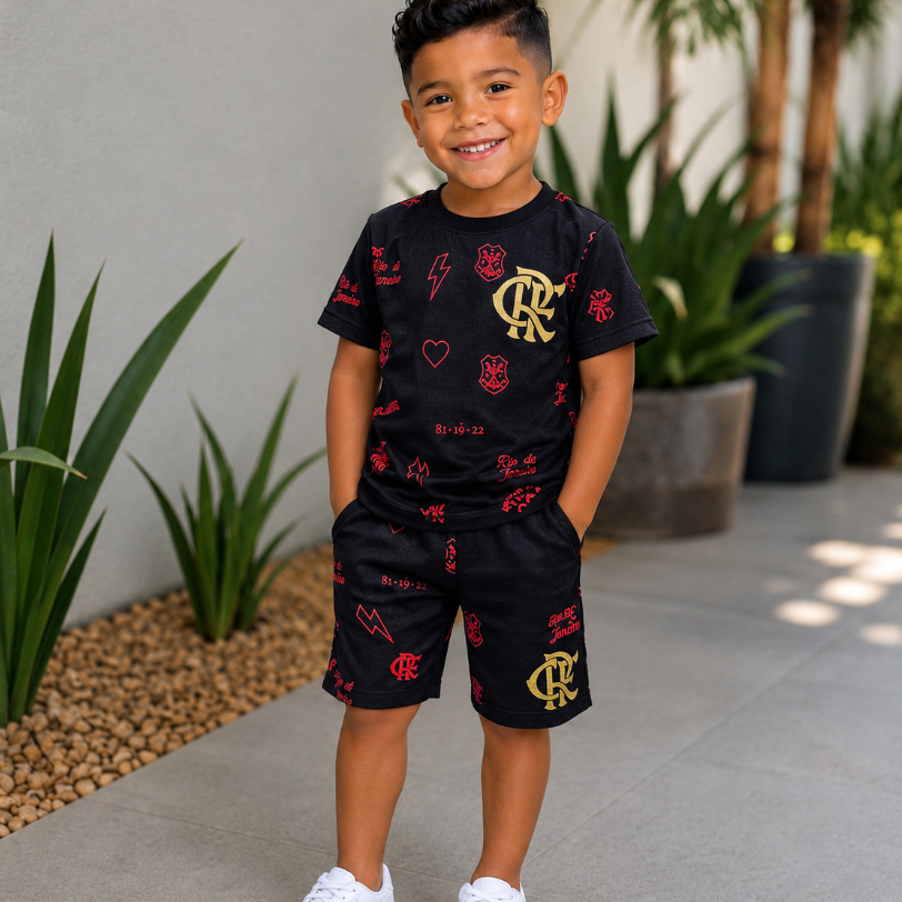Conjunto com camisa  e bermuda masculino infantil no tecido dry fit do 2 ao 14 anos- TECIDO LEVE