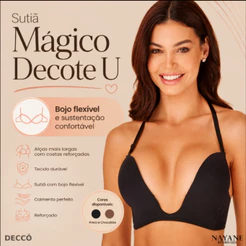 Sutiã Mágico Com Bojo Decote em U Profundo Push Up Sutien Com Efeito Silicone Da Nayane Rodrigues