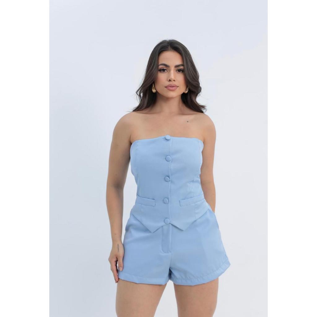 Conjunto Feminino Alfaiataria Cropped Tomara Que Caia E Short