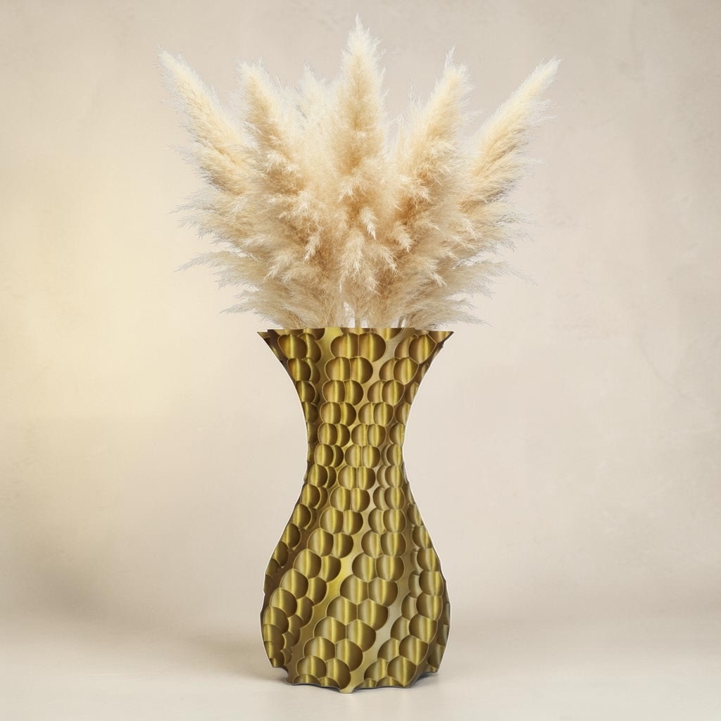 Vaso Decorativo Orgânico Paramétrico Dourado Escamas