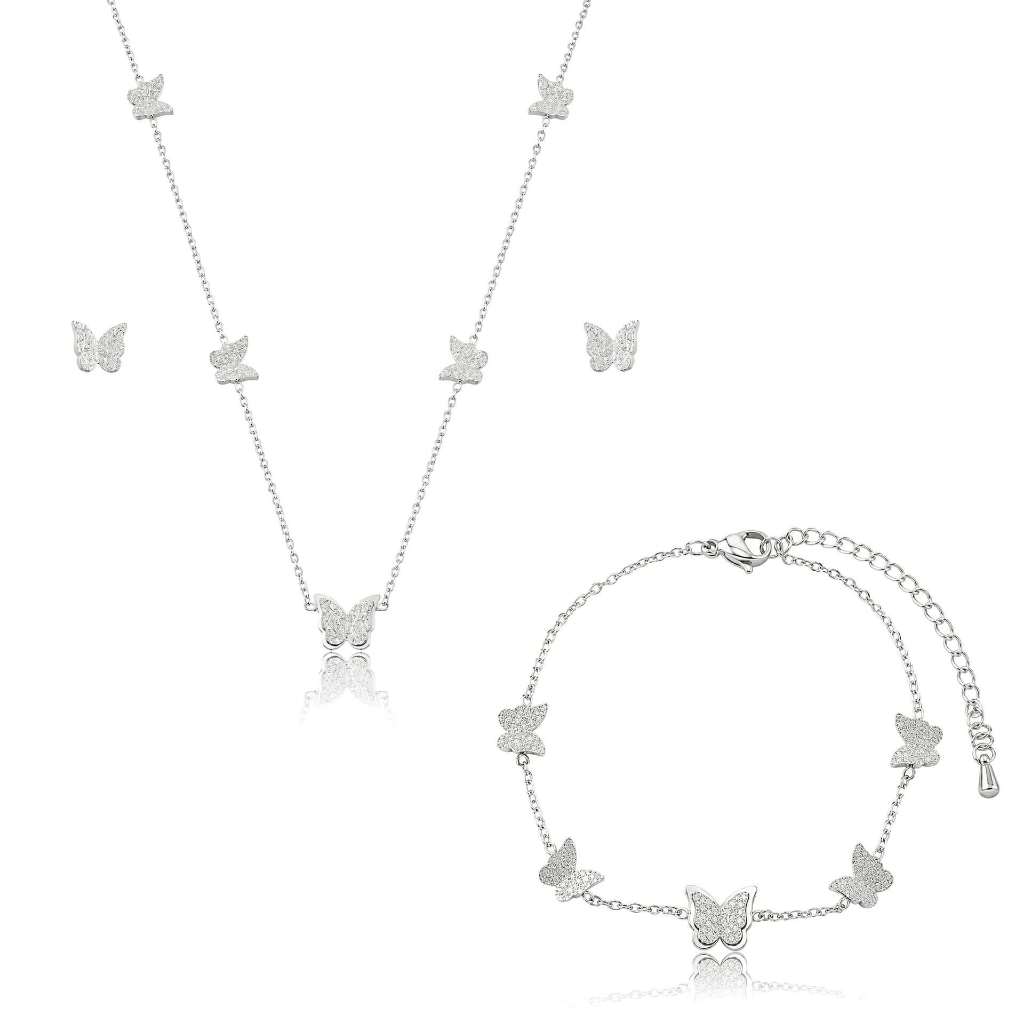 Kit Colar Brinco Pulseira Borboletas Feminino Conjunto Delicado Acessórios Femininos Presente