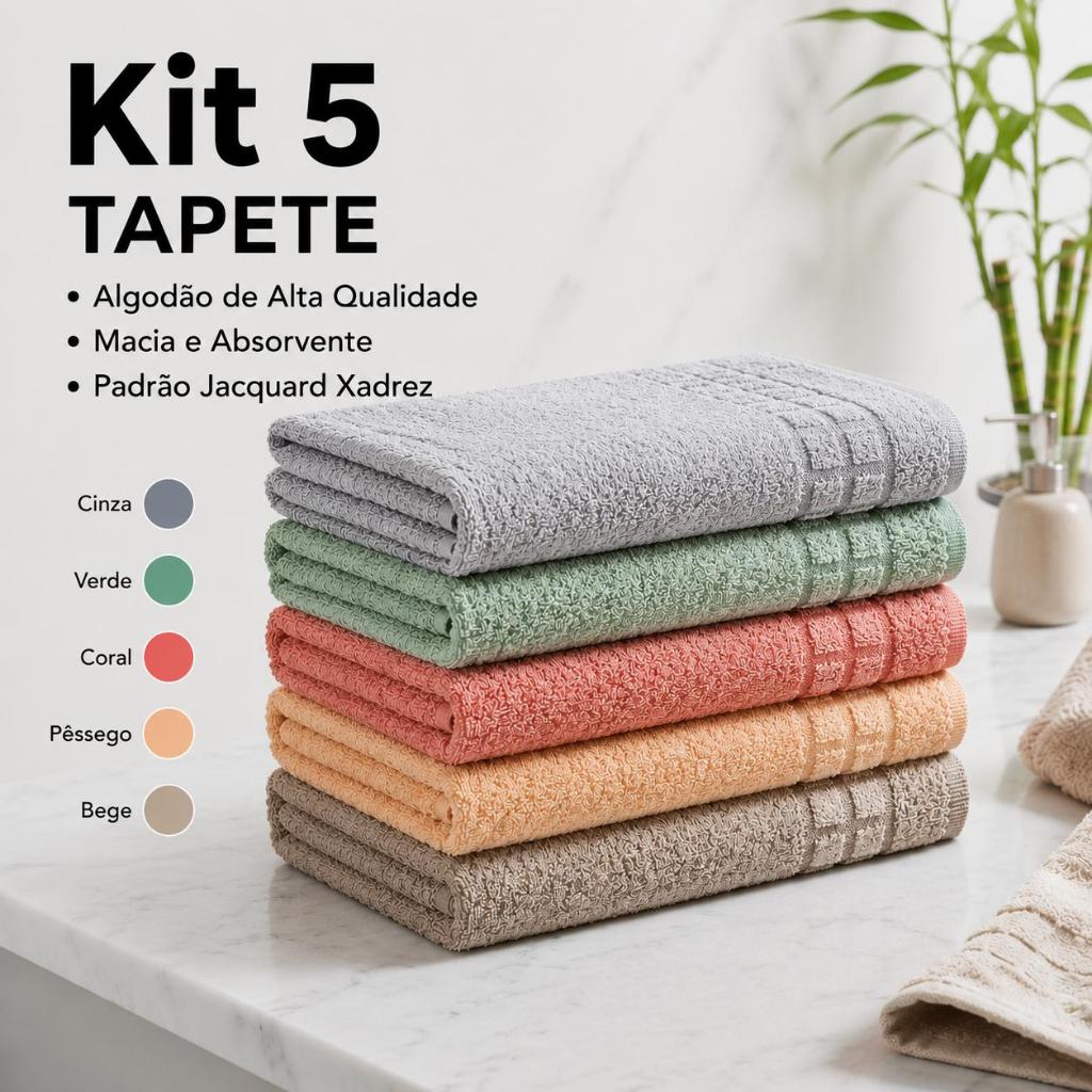 Kit 5 Tapete de Piso Banheiro Colorido Pezinho Toalhas Pano de Chão
