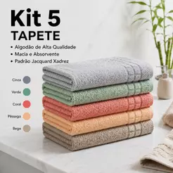 Kit 5 Tapete de Piso Banheiro Colorido Pezinho Toalhas Pano de Chão