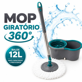 Mop Giratório 360 Balde 12L Centrífuga Esfregão Microfibra Spin Ergonômico Limpeza Prática Multiuso