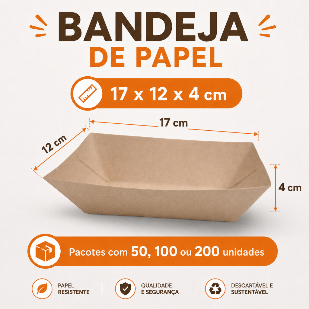 Bandeja De Papel Montada Fast-Food Pp - Pct 50/100 ou 200 uni