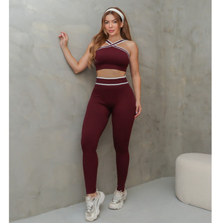Conjunto Fitness Feminino Esportivo Top Cruzado e Legging Cintura Alta Academia SD4138