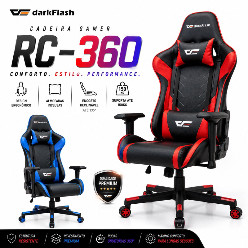 Cadeira Gamer DarkFlash RC-360 Cadeira Confortável Ajustável 30* 470mm Pc Gamer encosto 90 A 160*