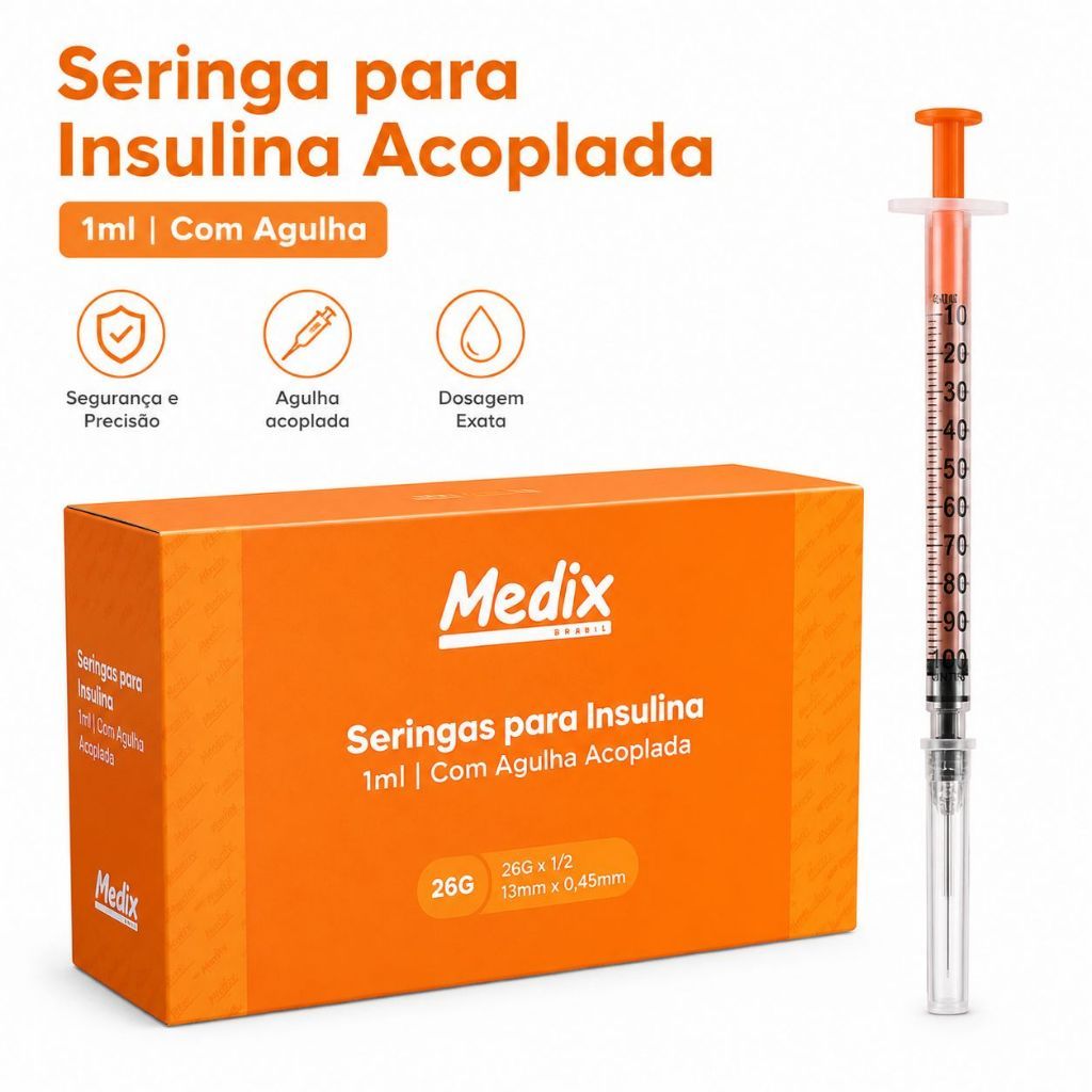 Seringa Para Insulina 1ml Com Agulha Acoplada Removivel
