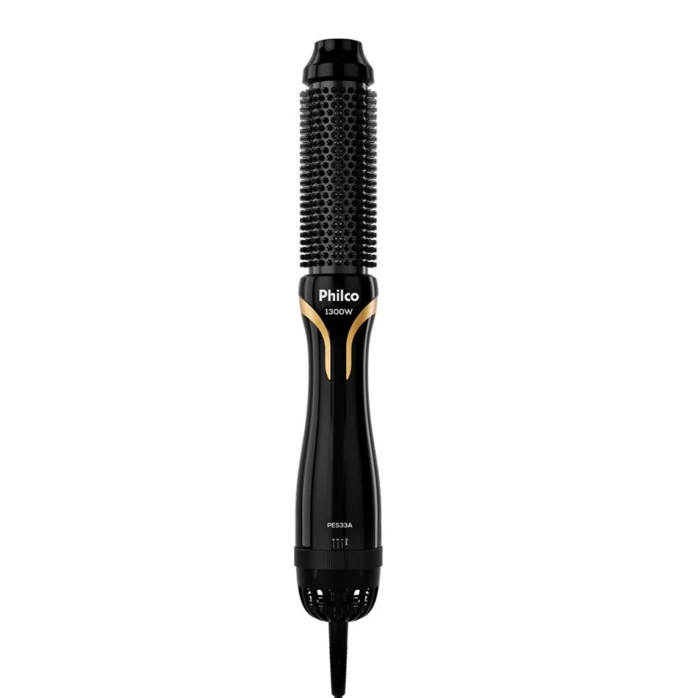 Escova Secadora Philco 1300W Bivolt, 4 em 1, Íon Tourmaline, Cerâmica, 38mm Com 3 Velocidades PES33A