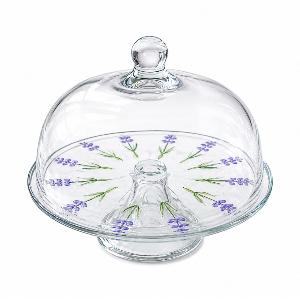 Prato para Bolo Lavanda com Tampa de Vidro 30cm Porta Bolo Suporte para Doces e Sobremesas