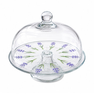 Prato para Bolo Lavanda com Tampa de Vidro 30cm Porta Bolo Suporte para Doces e Sobremesas