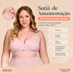 Sutiã Plus Size Mãe Nayane Rodrigues Pós-Parto e Amamentação Confortável Rendado com Fecho Fácil