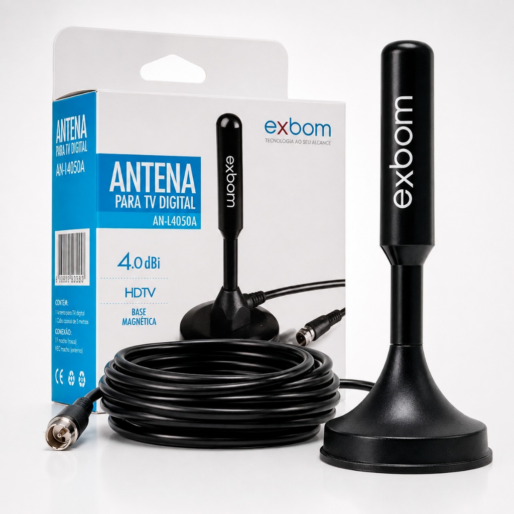 Antena Digital Exbom 4k Hd Interna Externa Base Imã 5m HDTV