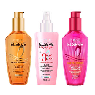 Kit Finalizadores Elseve L'Oréal Paris: Óleo Extraordinário + Glycolic Gloss + Liso dos Sonhos (3x 100ml)