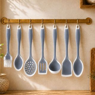 Jogo Utensílios de Silicone 7 Peças Premium Linha Colere Cinza Candy