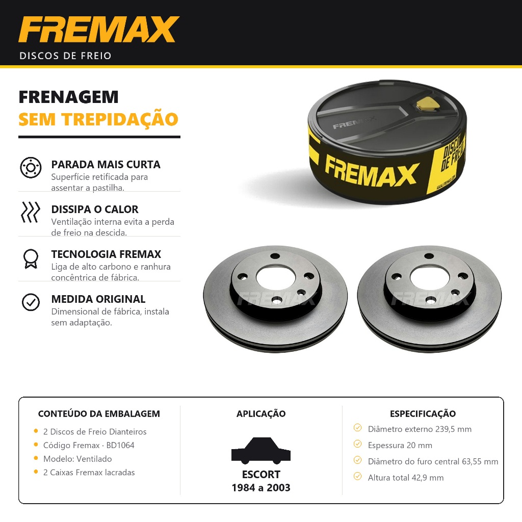 Par Disco De Freio Ventilado Escort 1984 Até 2003 Original Fremax