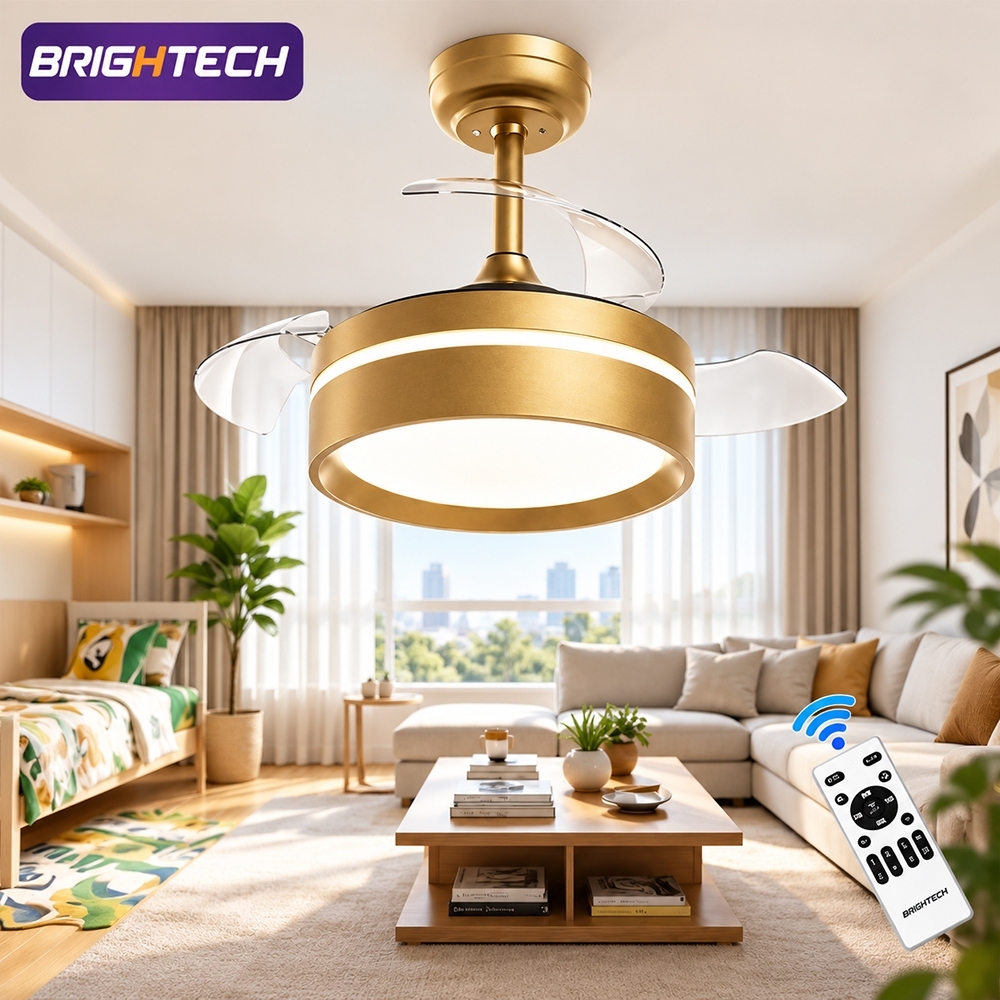 Brightech 92/107cm Ventilador De Teto Turbo 127/220V Bivolt Silencioso Retrátil LED Controle Remoto