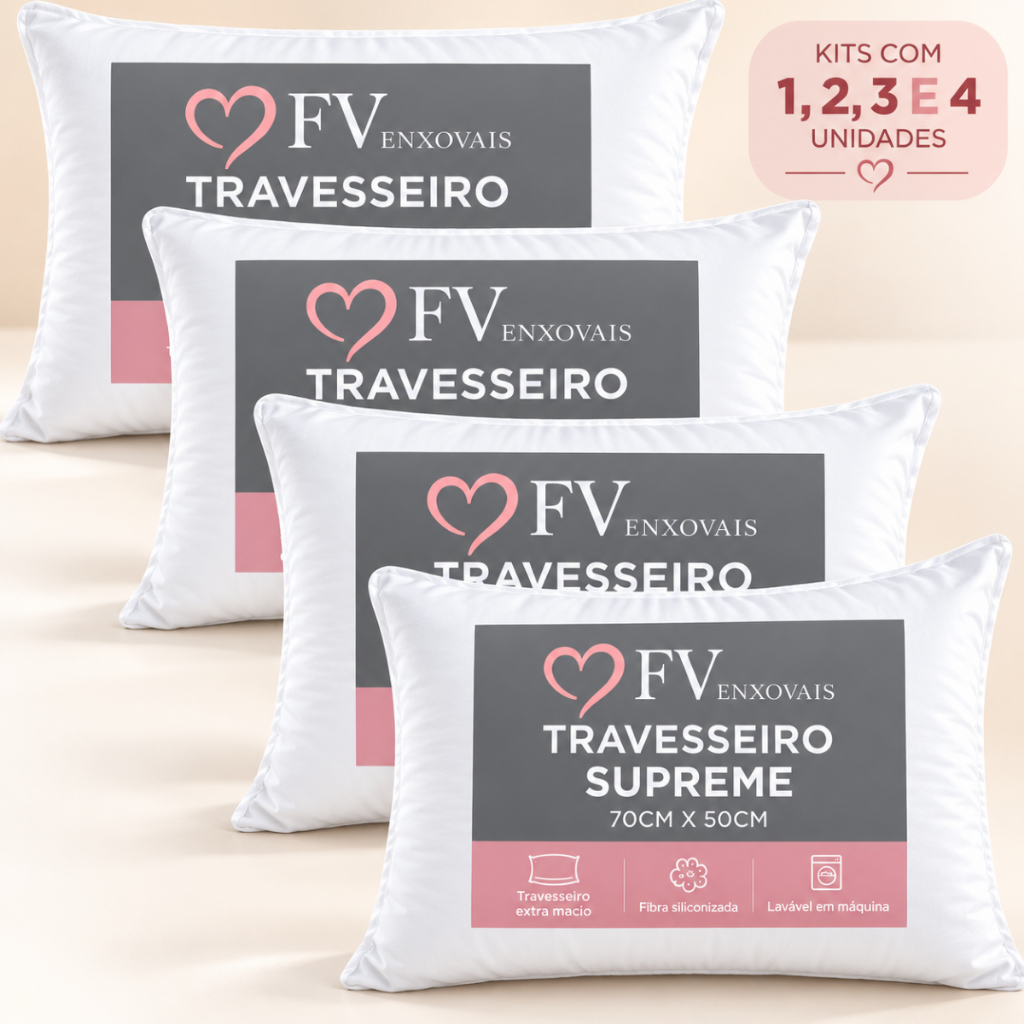 Kit Travesseiro 70x50 Toque de Pluma Extra Macio Fibra Siliconizada Antialérgico Antiácaro Lavável Suporte Médio