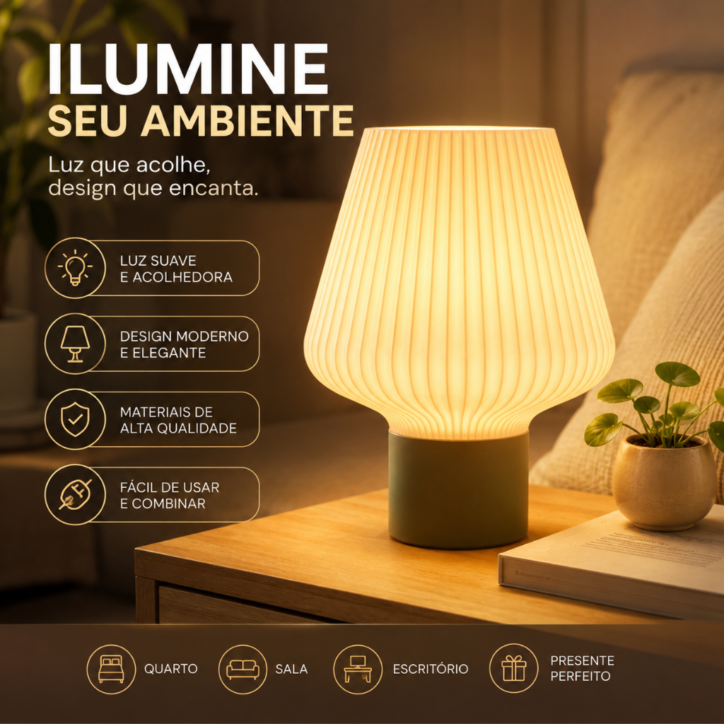 Luminária Abajour Minimalista Moderno Mesa Cabeceira  Lâmpada BRINDE  Decorativa Quarto Sala Escritório Premium 110V