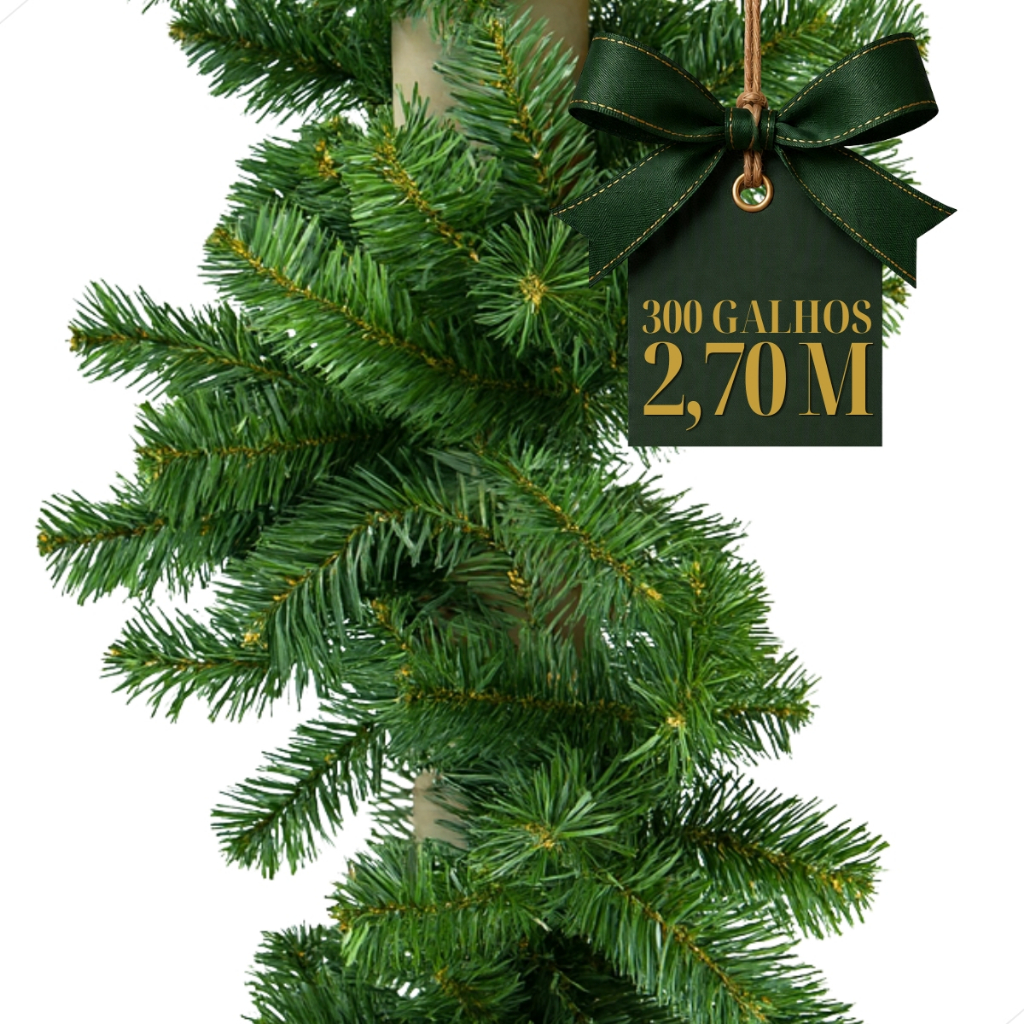 Festão Aramado Verde Natal Decoração 2,70 Metros 300 Galhos