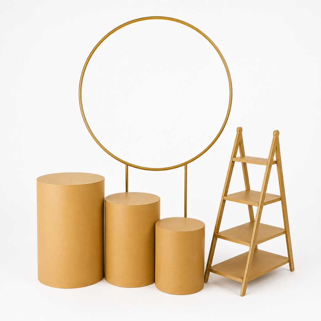 Kit Suporte Arco Redondo Para Bexiga e Tecidos Escadinha E Cilindro Mdf Decoração
