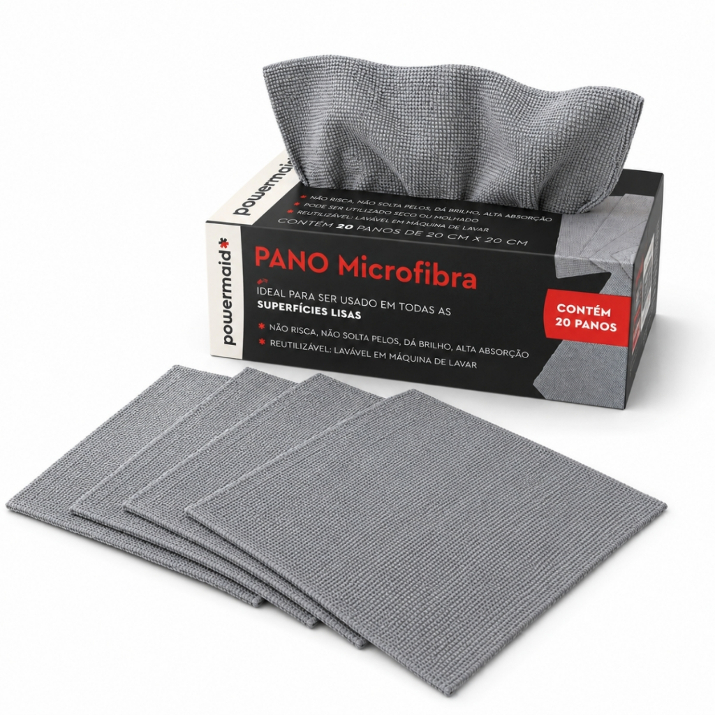 Kit Pano Microfibra 20 Unidades Para Carro Casa Vidros e Superfícies Limpeza Multiuso Não Risca Alta Absorção Powermaid