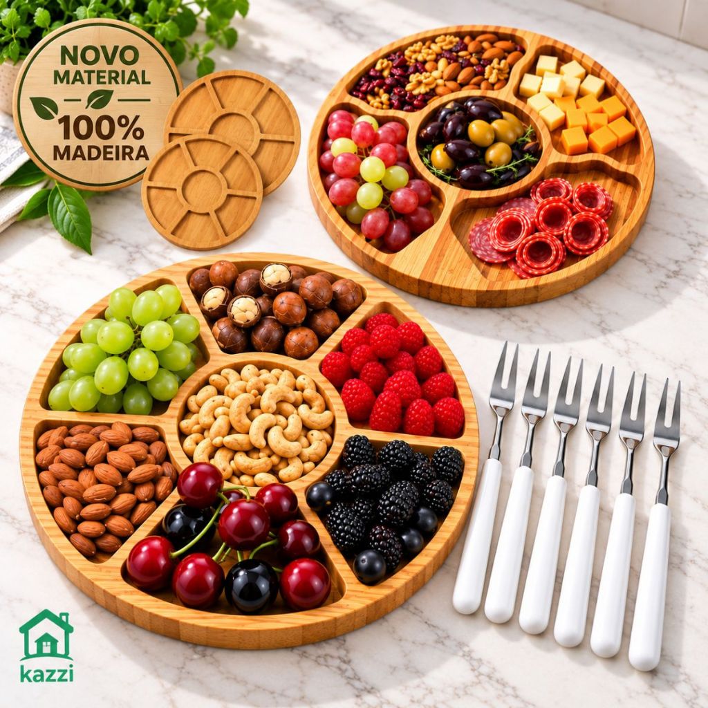 Petisqueira Redonda Frios Queijo Molheira Ramekin Garfinhos Gamela de Madeira Kit 8 Peças ou 1 Unid