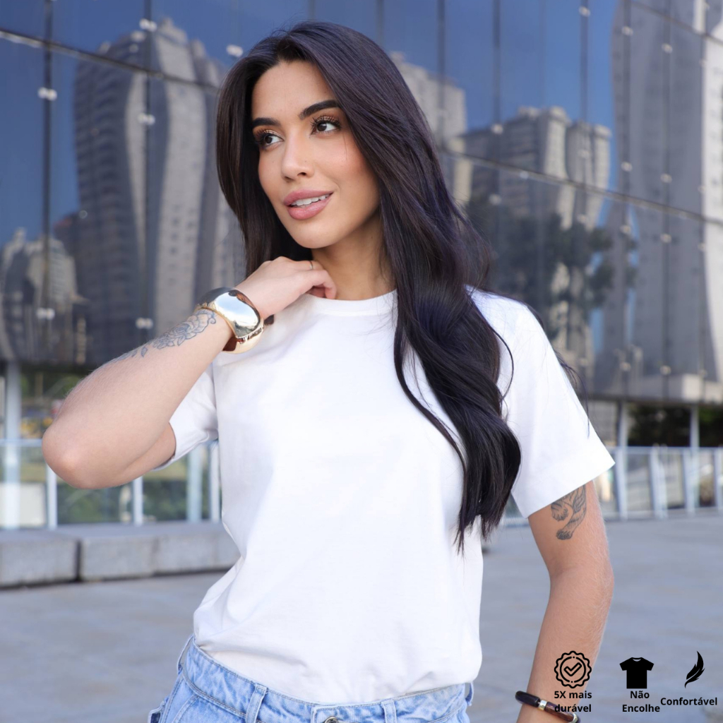 T-shirt Feminina Camiseta Gola Tradicional Em Ribana Camiseta 100% Algodão