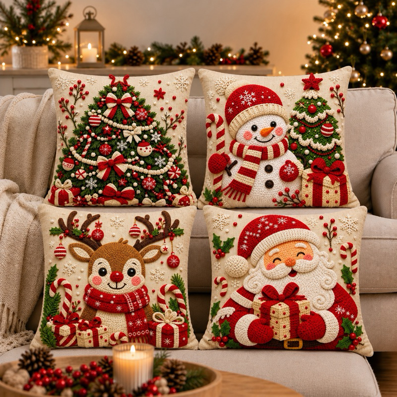 KIT 4 CAPAS DE ALMOFADAS DECORATIVAS NATAL PAPAI NOEL BONECO DE NEVE FELIZ NATAL  RENA LANÇAMENTO 2026