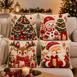 KIT 4 CAPAS DE ALMOFADAS DECORATIVAS NATAL PAPAI NOEL BONECO DE NEVE FELIZ NATAL  RENA LA…