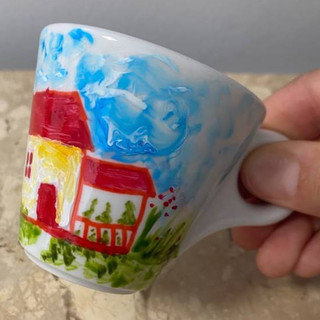 Xicara Café Casinha na Roça Pintada a Mao 65ml Porcelana Única