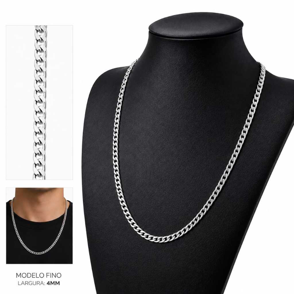 Colar Corrente Masculina Aço Inox Grumet Grossa 8mm Prata 60cm 70cm NÃO ESCURECE