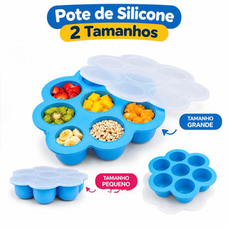 Pote de Silicone para Congelar Papinha Bebê com Tampa 7 Divisórias BPA Free Introdução Alimentar