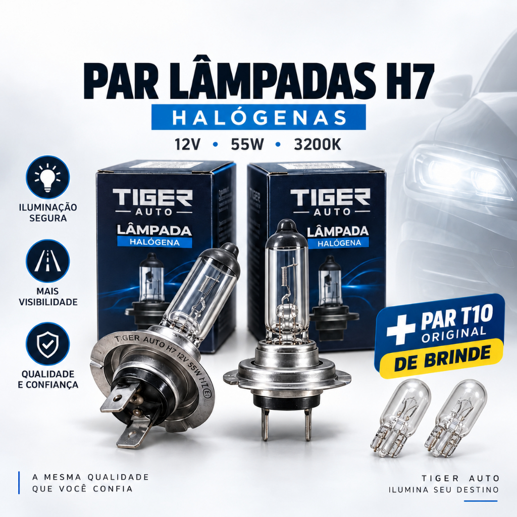 Par De Lampada Farol Alto / Baixo H7 + Brinde T10 Lanterna 12v 55w 3200k