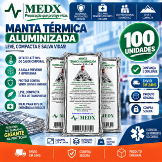 Cobertor Manta Térmica Aluminizado Para Resgate, Emergência e Camping - Kit Com 100 Unidades