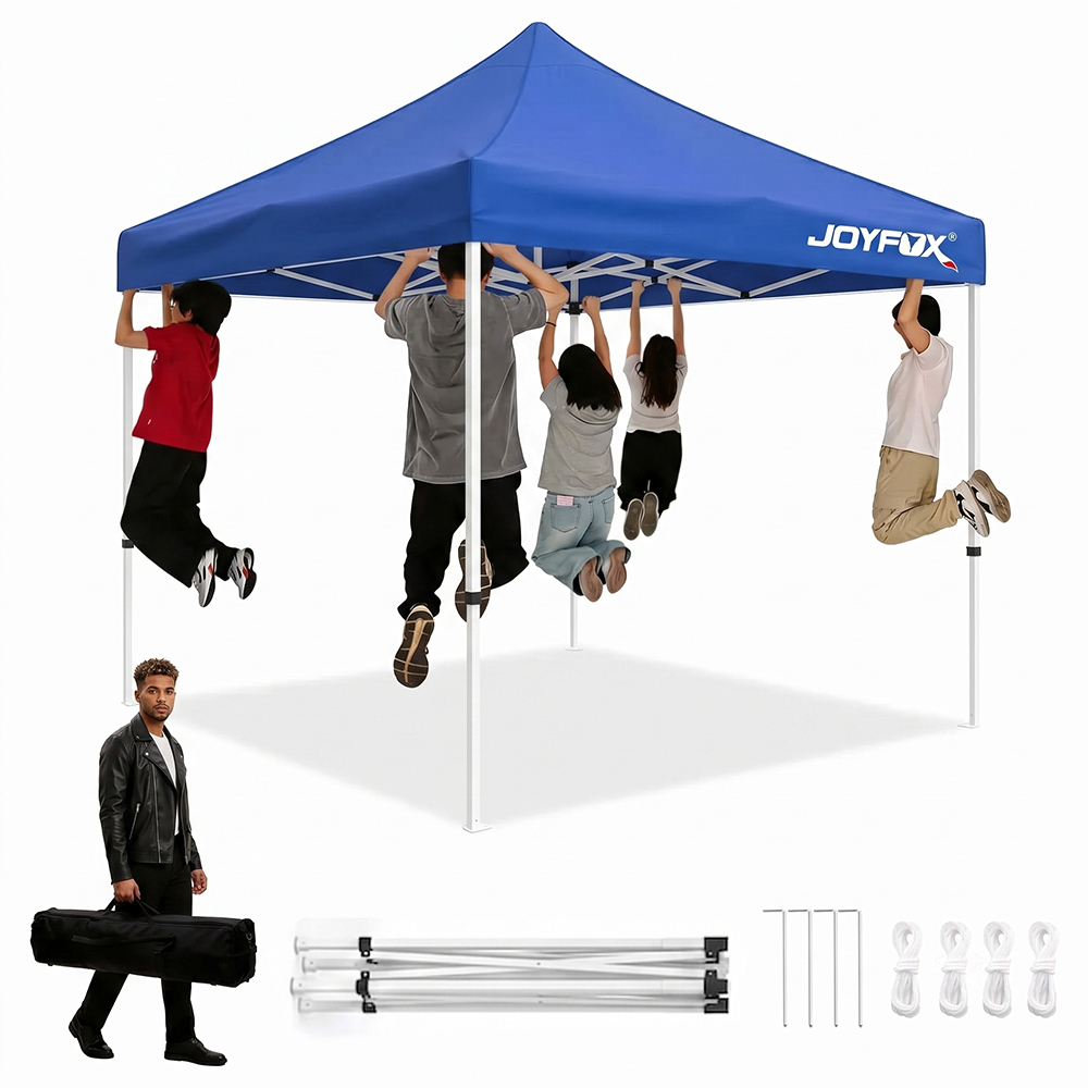 Tenda Gazebo Sanfonada 3x3m JOYFOX Dobrável Impermeável + Parede Lateral 3x1,8m Proteção UV · foto 2
