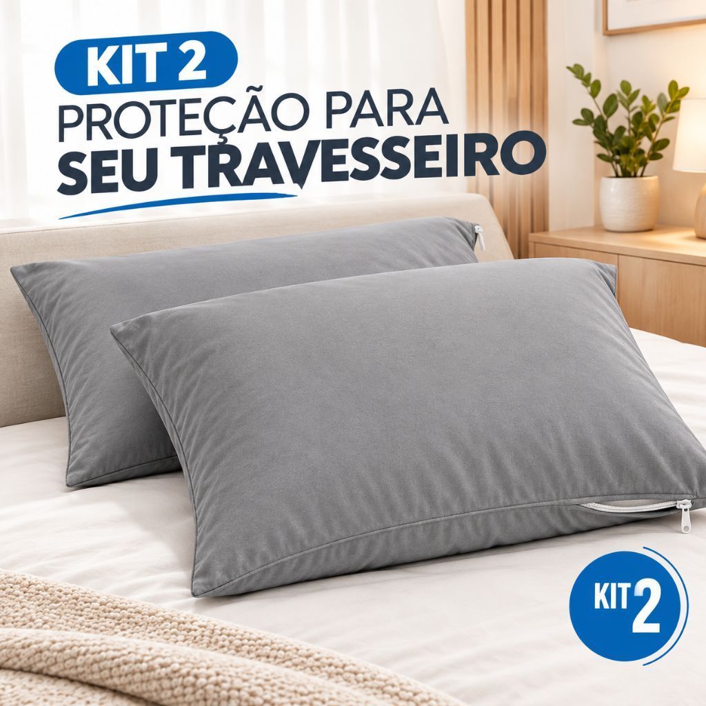 Kit 2 Capas Protetoras para Travesseiro 50x70cm com Zíper Ajustável Fácil de Colocar Cor Cinza Elegante