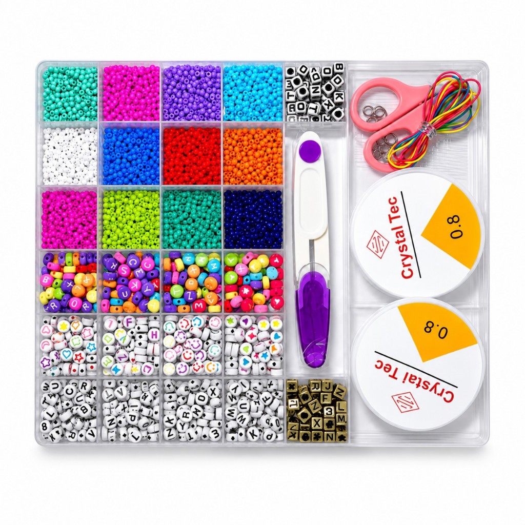 Kit de Miçangas Coloridas com Letras para Fazer Pulseiras e Colares DIY - 4 Modelos