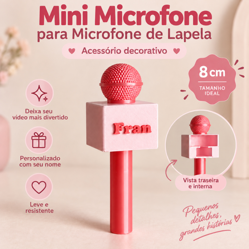 Mini Microfone Decorativo Personalizado para Lapela | Acessório para Vídeos e Reels | Hollyland