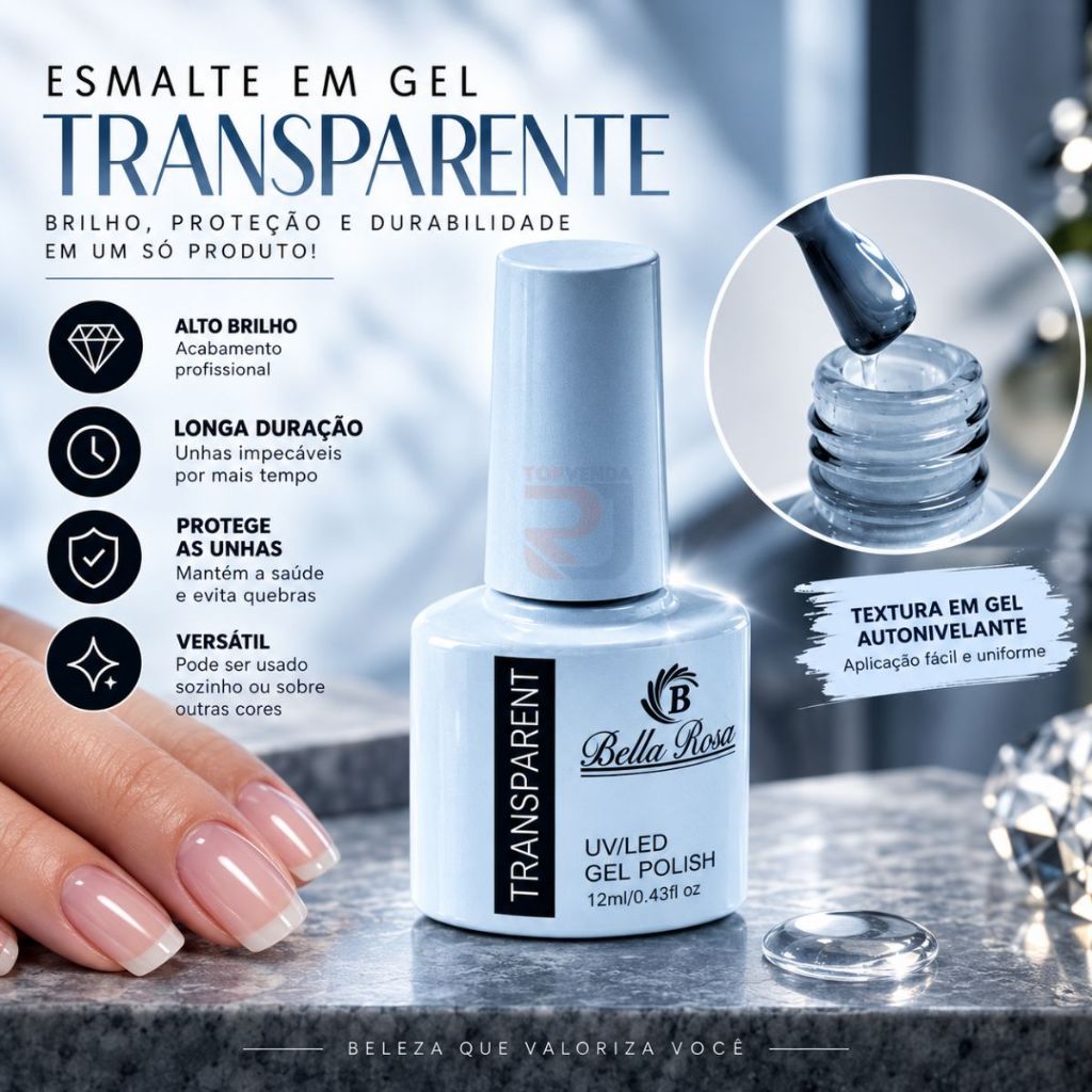 Esmalte Em Gel Renda Transparente Led/uv 12ml Bella Rosa Você sempre Bella — imagem 2 de 2