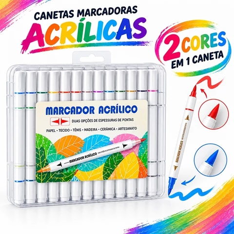 Canetas Marcadoras Acrílicas de Ponta Dupla à Prova d'Água para Tecido, Tênis, Papel, Madeira, Cerâmica e Artesanato
