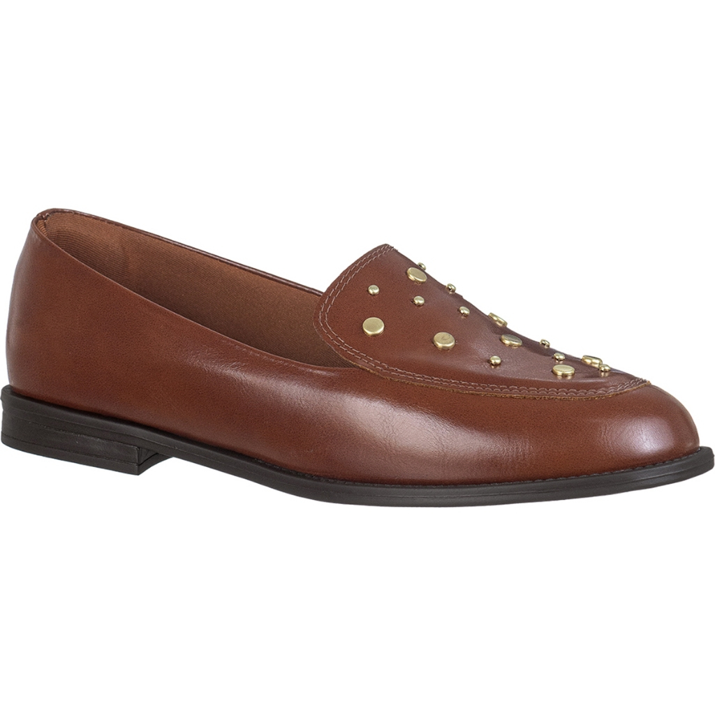 Mocassim Feminino Slip On Moderno Bico Arredondado Tachas Metalizadas Casual Olive — imagem 2 de 2