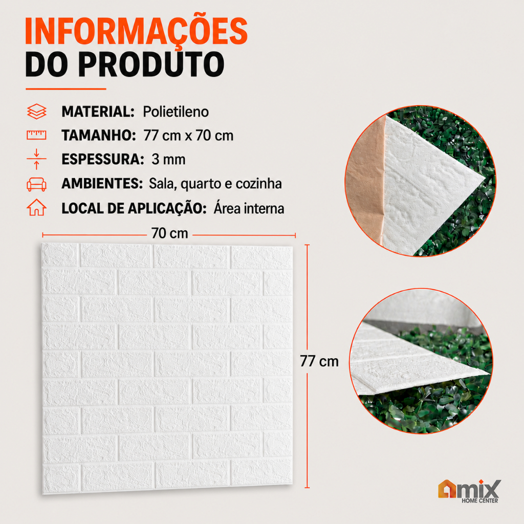 Kit 10 /20 /30 Placa Autocolante 3D Revestimento de Parede Tijolinho Moderno Adesivo · foto 2