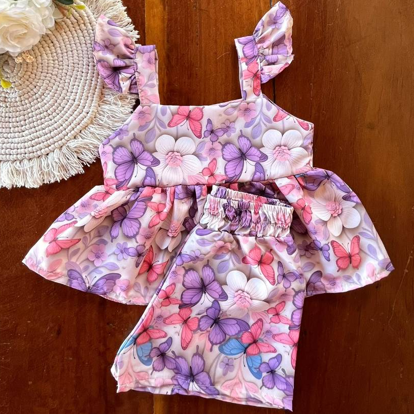 (1 a 2 anos) - Novidade - Conjunto short Infantil - Blusa e Short - Estampas Variadas