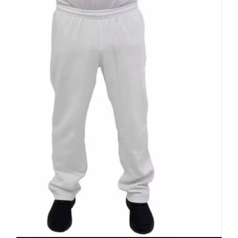 calça de moletom branca flanelada sem bolso com barra reta unisex.