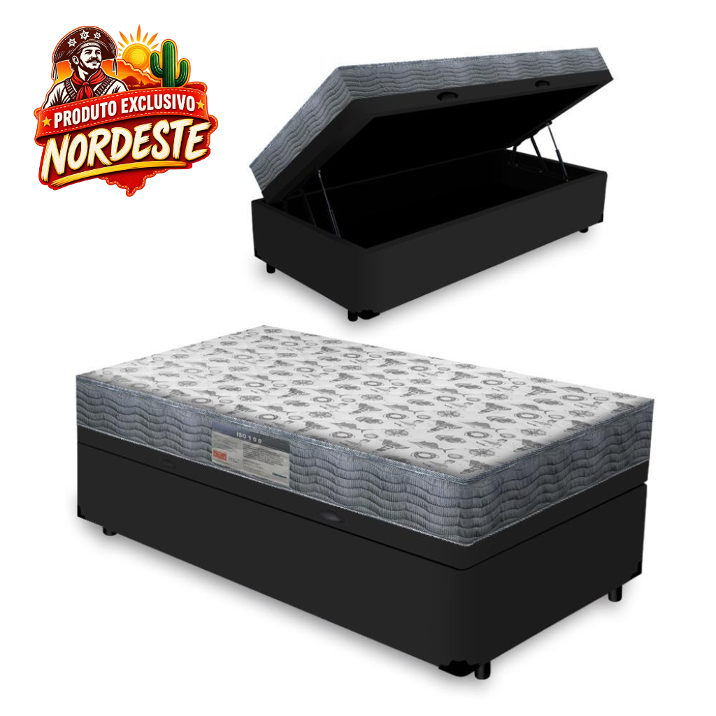 Cama Box Baú com Colchão de Espuma D33 Ortobom Iso 100 Solteiro 88cm